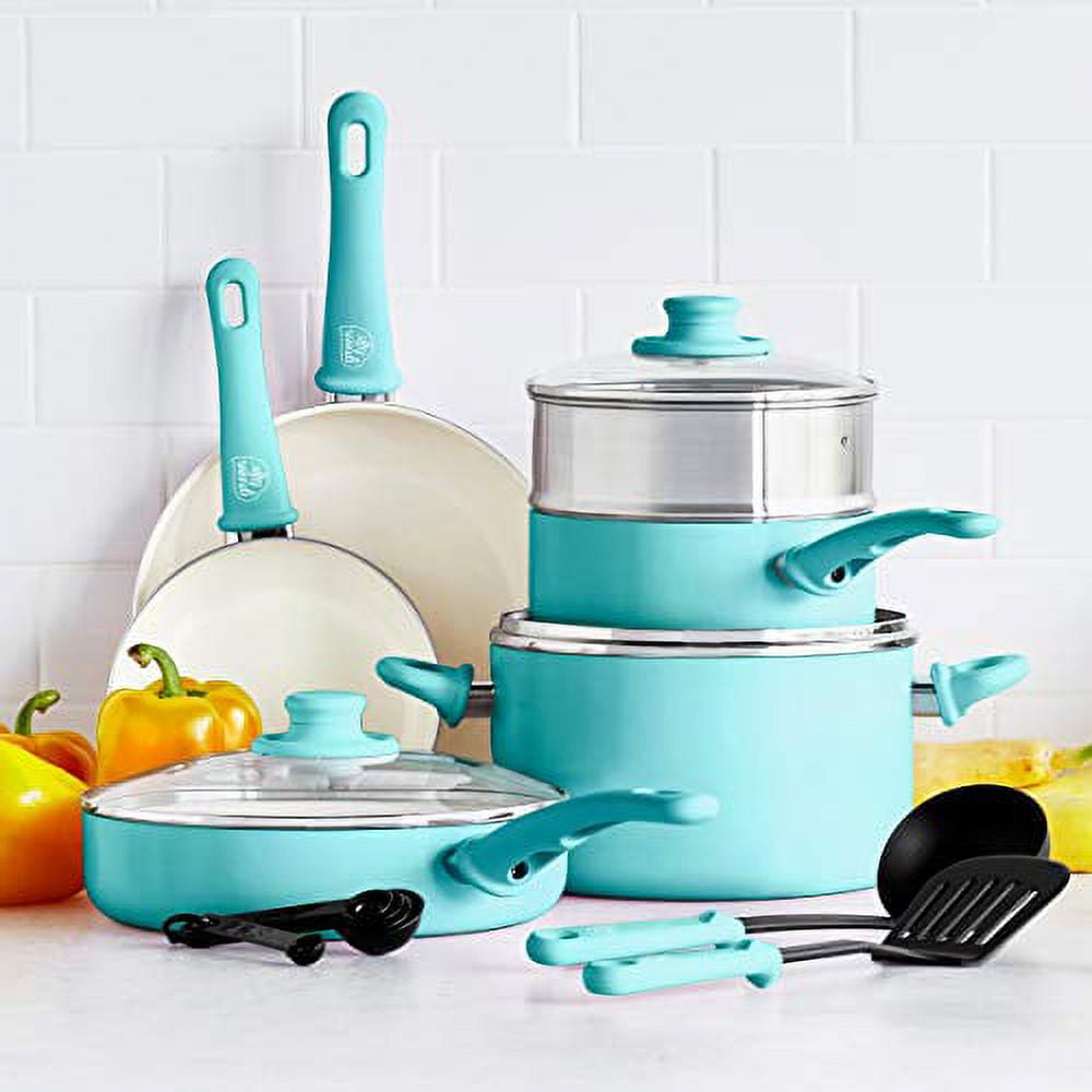 GreenLife Artisan Healthy Ceramic Nonstick, 12 Piece Cookware Pots and Pans  Set in Turquoise CC004710-001 - The Home Depot