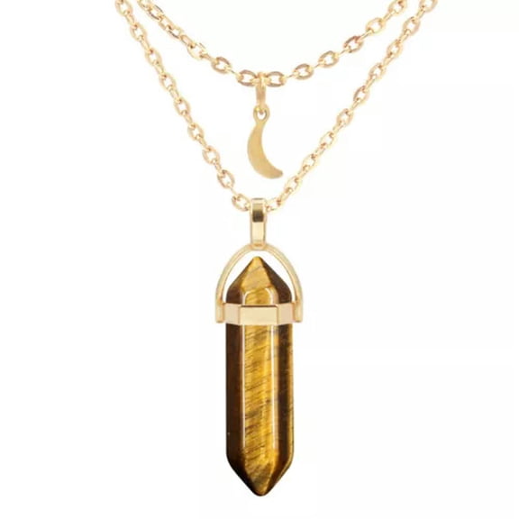 HOOUN 10pcs Mix Gems Stone Layered Necklace Hexagonal Moon Chakra Healing Amulet-Tiger Eye