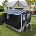 thumbnail image 3 of Olurrisa 8x8 FT Outdoor Storage Shed with 4 Windows & Lockable Door, Dark Gray Metal Garden Shed, Waterproof Tool Shed for Backyard, Patio & Lawn Equipment, 3 of 7