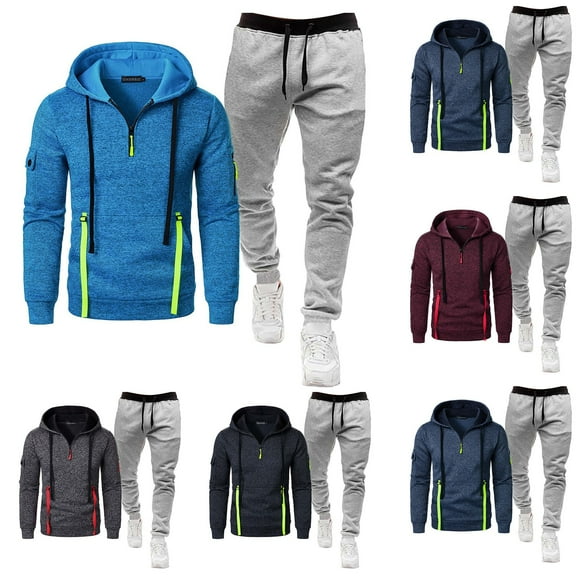 Brondbend Men Track Suits 2 Piece Set Joggers Set for Men Long Sleeve Hoodie with Zipper Multiple Pockets Sweatshirt and Sweatpants Tracksuits Fall Winter Comfortable Gym Workout Suits,Black