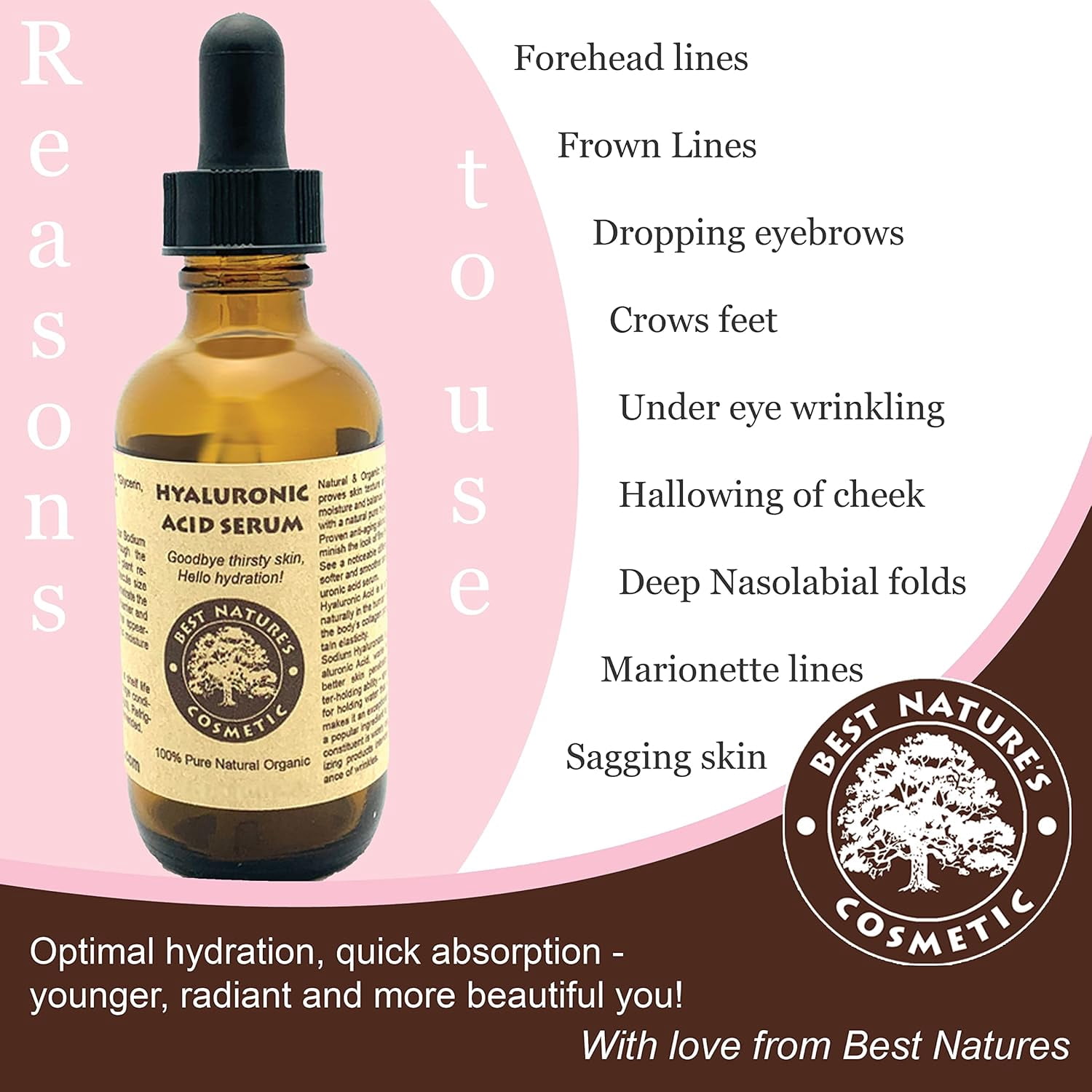 Best Nature's Hyaluronic Acid Serum for Face, Natural and Organic, 2 fl oz (60 mL)
