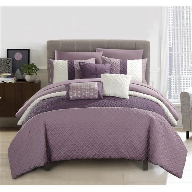 Chic Home CS8135-US 10 Pièces Matelassée Litière Brodée Ensemble de Literie & 44; Prune