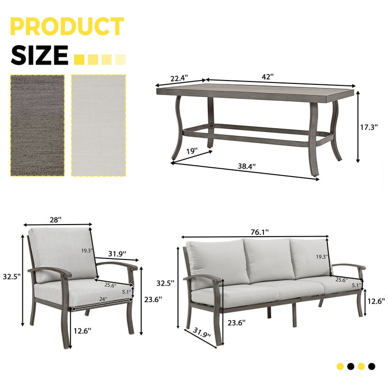 7 Piece Aluminum Patio Furniture Set, 3-Seat Outdoor Sofa with Ottomans and Armchairs, Outdoor Sectional Sofa with Side Table and Coffee Table, Garden Conversation Set