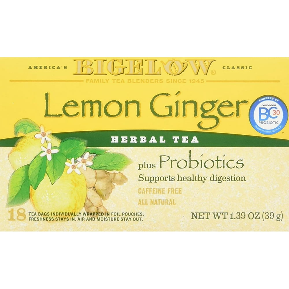 Bigelow Tea Lemon Ginger Plus Probiotics Herbal Tea Bags