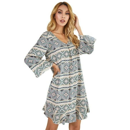 

Zupora Nightgown for Women Soft Comfy Sexy V Neck Long Sleeves Loose Fit Floral Print Boho Style Nightshirts Lounge Dresses Mini Slip Sleep Dress for Indoor Outdoor S-2XL