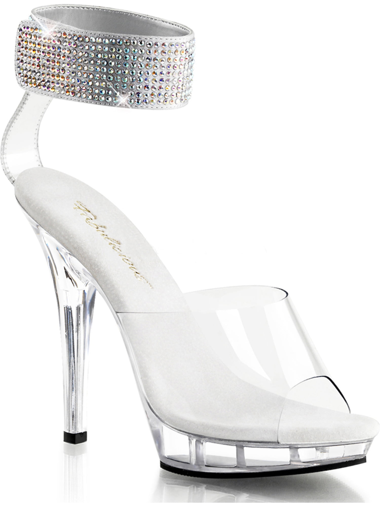 Womens 5 Inch Clear Heels Dress Shoes with Rhinestone Embellished Ankle Cuff Womens 5 Inch Clear Heels Dress Shoes with Rhinestone Embellished Ankle Cuff