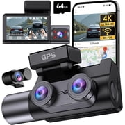 4K Cam Front Rear Inside, 3 Dashcam with WiFi 6 & GPS | 4K+1080P+1080P Camera for with 64GB Card, IR Night Vision, 3" IPS, 24H Parking Mode, G-Sensor, Loop Recording