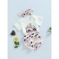 thumbnail image 3 of 3Pcs Baby Girl’s Clothes Set Cartoon Ice Cream Car Print Short Sleeve Romper and Shorts Outfits with Headband, 3 of 8