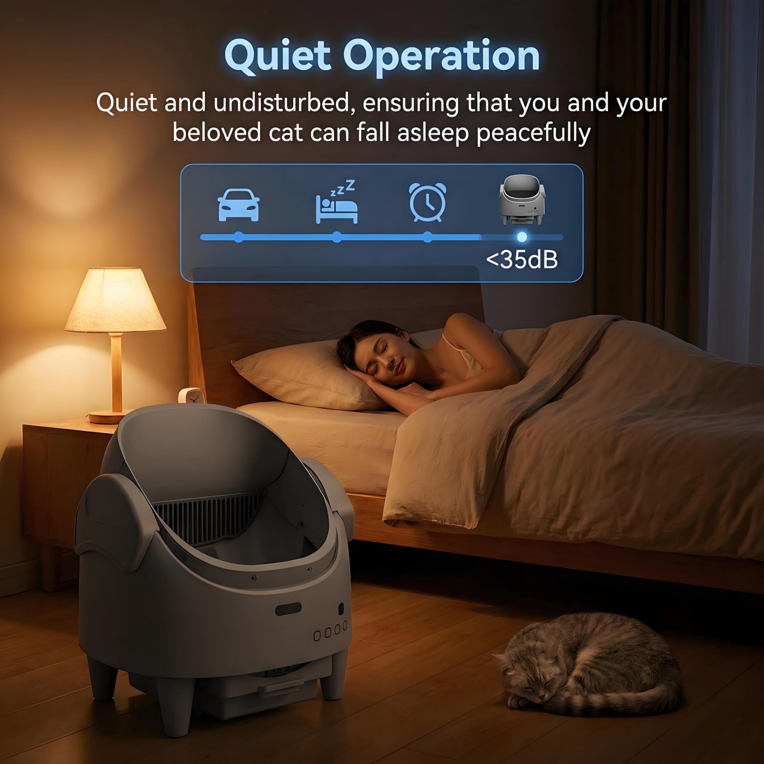 Kicctian Automatic Self-Cleaning Cat Litter Box – Open-Top Robot Design, 15-Layer Multi-detector Safety, Smart App Control, Adjustable Entry Height, Odor Control, Large Waste Bin –Gray