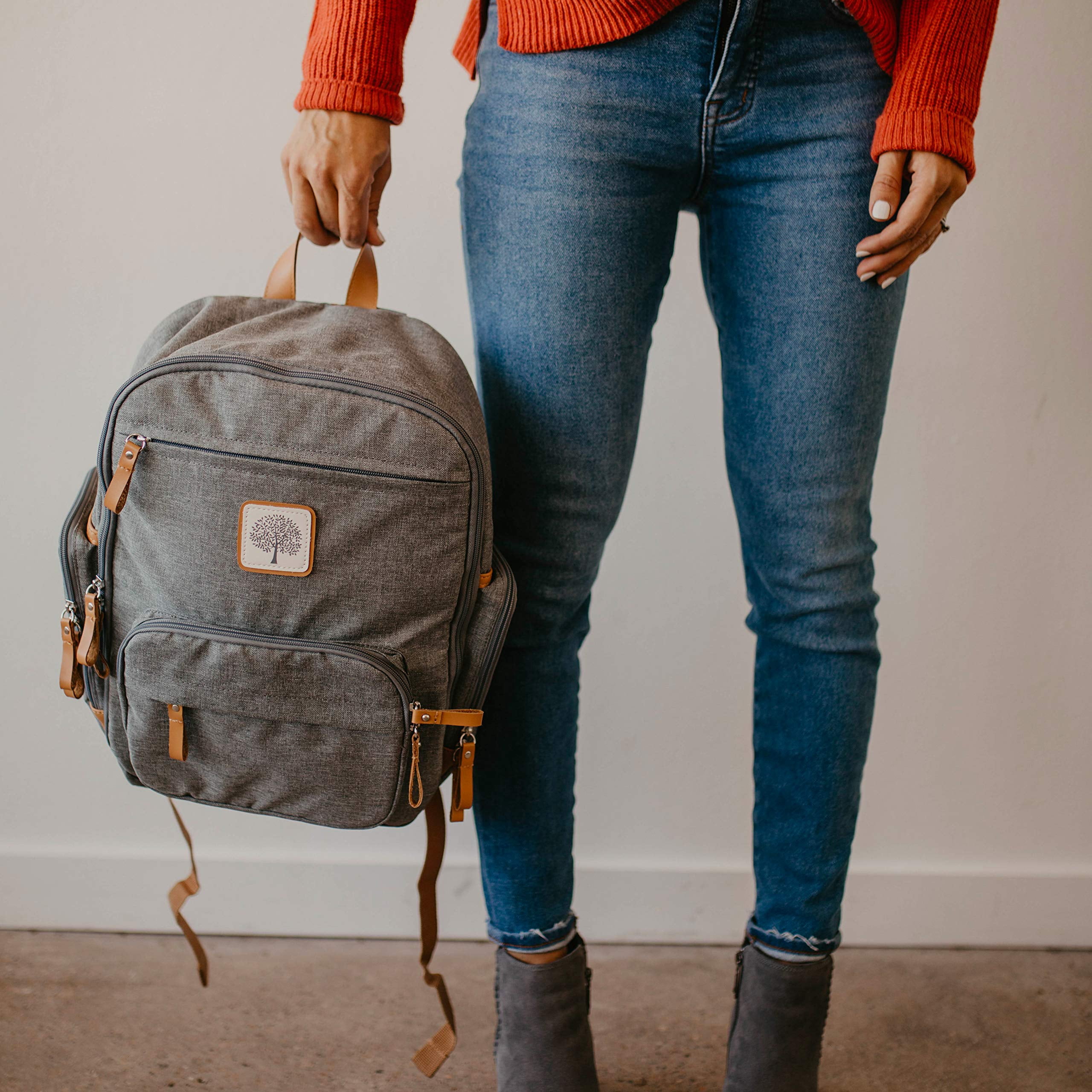 Parker Baby Co. Birch Bag Mini Diaper Backpack, Lightweight Baby Bag with Insulated Bottle Pockets, Compact & Organized - Gray