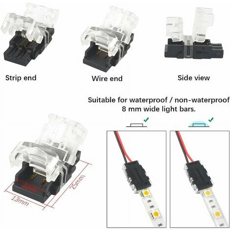 HUAZIZ 2-polig LED Strip Connector Set – Für 8mm SMD3528/2835, Ohne Löten, Mit Schraubendreher