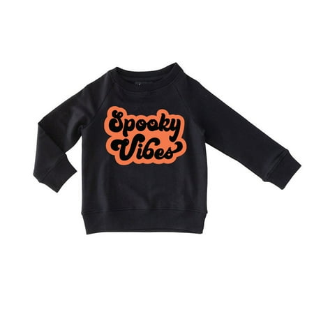 

Crew Neck Raglan Black Sweatshirt - Spooky Vibes Size 18-24 Months | Cotton