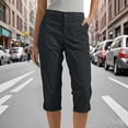 thumbnail image 2 of XAOFW Capri Pants For Women Casual Solid Color Straight Leg Cargo Pants With Button Front For Summer Comfort And Daily Wear Breathable Bottom L, 2 of 7