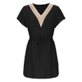 thumbnail image 2 of Sentmoon Robe d'Affaires Col en V Robes Semi-Formelles pour Femmes Bloc de Couleur Extensible Coupe Régulière Printemps Robes d'Invité de Mariage pour Femmes Taille Élastique Indispensables pour la Plage Fête et Festival, 2 of 5