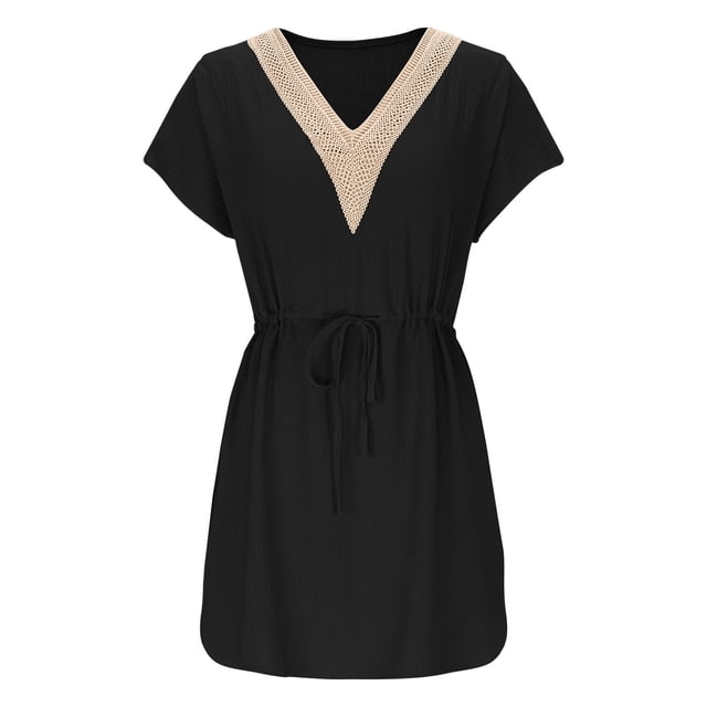 mfyjkho Vestidos para mujer, Traje de baño playero para mujer, con flecos y patchwork floral de crochet a mano, con falda playera Vestidos maxi para mujer xl