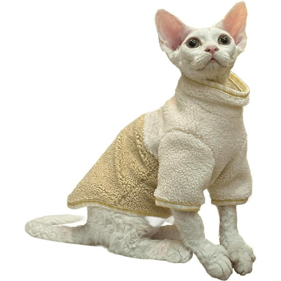 HQREA Hairless Cat Winter Coat, Fleece Cat Sweatshirt Pajamas for Cold Weather Cat Apparel