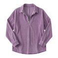 thumbnail image 5 of TRUBKH Zip Front Tops for Women V Neck Long Sleeve Women's Relaxed Fit Polo Shirts Cotton Zip-up T-shirt Casual Shirt Business Casual Half Zip Pullover Dressy Tops Purple L, 5 of 5