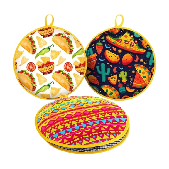 Pack of 3 Large Capacity Insulated Tortillas Warmers Each Holding 15 Tortillas for Family Parties Event