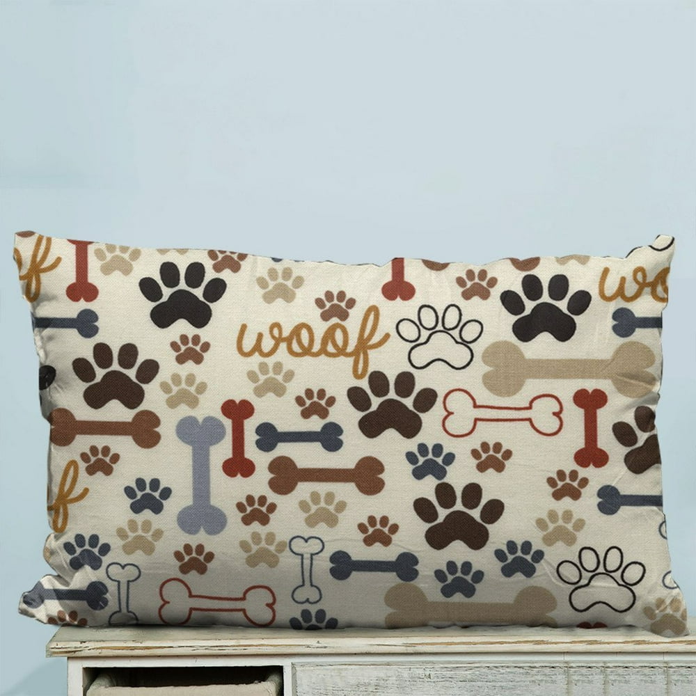 GCKG Dog Paws and Bones Pillow Case Pillow Cover Pillow Protector Two