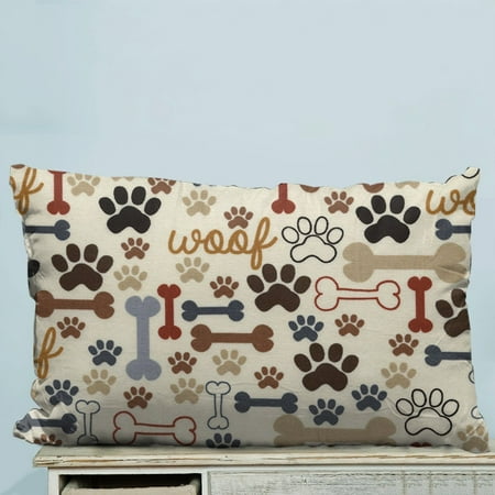 Dog Designer Pillow GCKG Dog Paws and Bones Pillow Case Pillow Cover Pillow Protector Two Sides 20 x 30 Inches ()