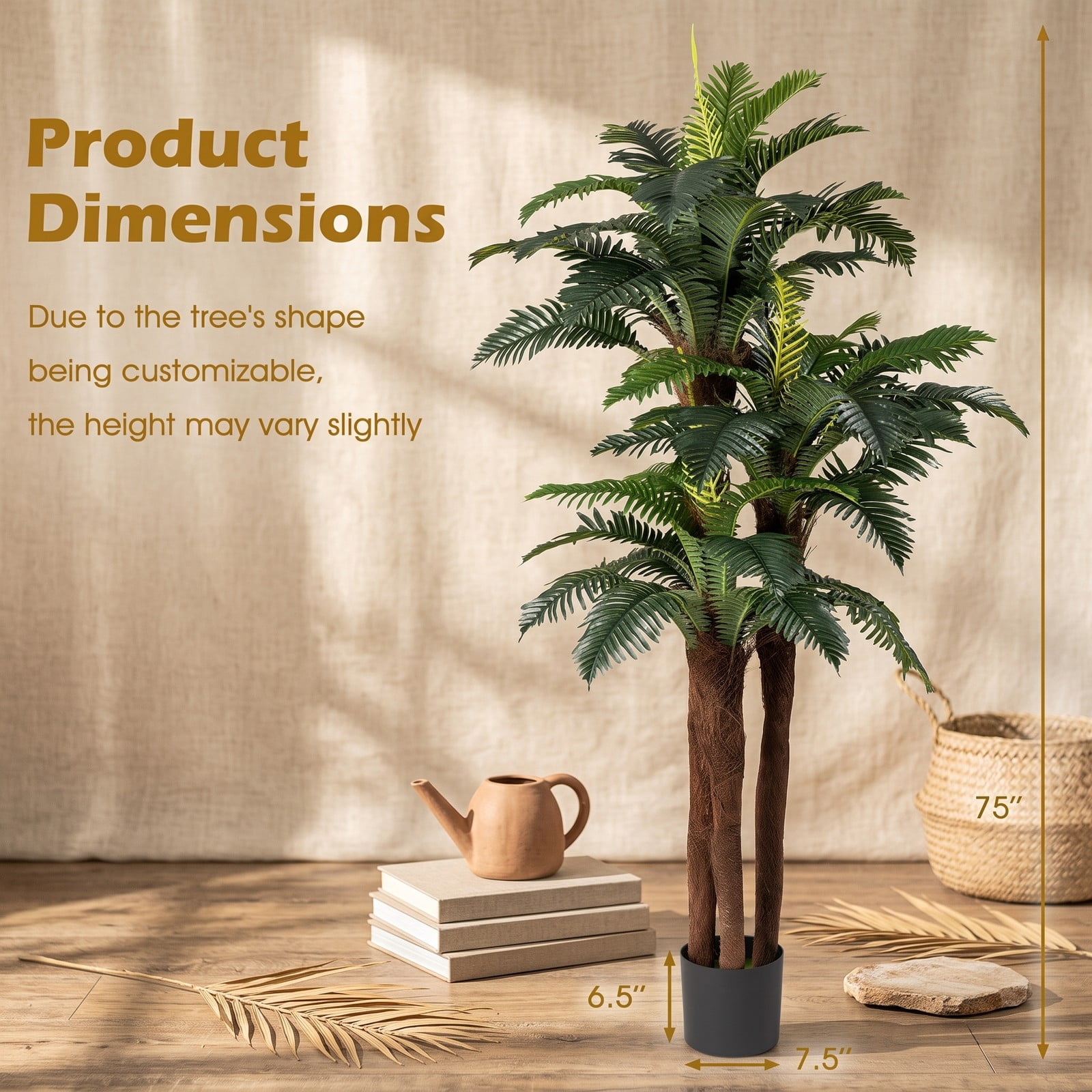 ALPULON 2 Pack Artificial Palm Tree 6.3 FT Tall Faux Tropical Plant with Adjustable Bendable Leaves and Cement-Filled Pot for Indoor Home Office, Green and Black