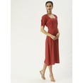thumbnail image 2 of DressBerry Women’s Solid Poly Crepe Dress Square Neck Short Puffed Sleeves Calf Length Regular Wear Light Weighted Woven Summer Dress, 2 of 7