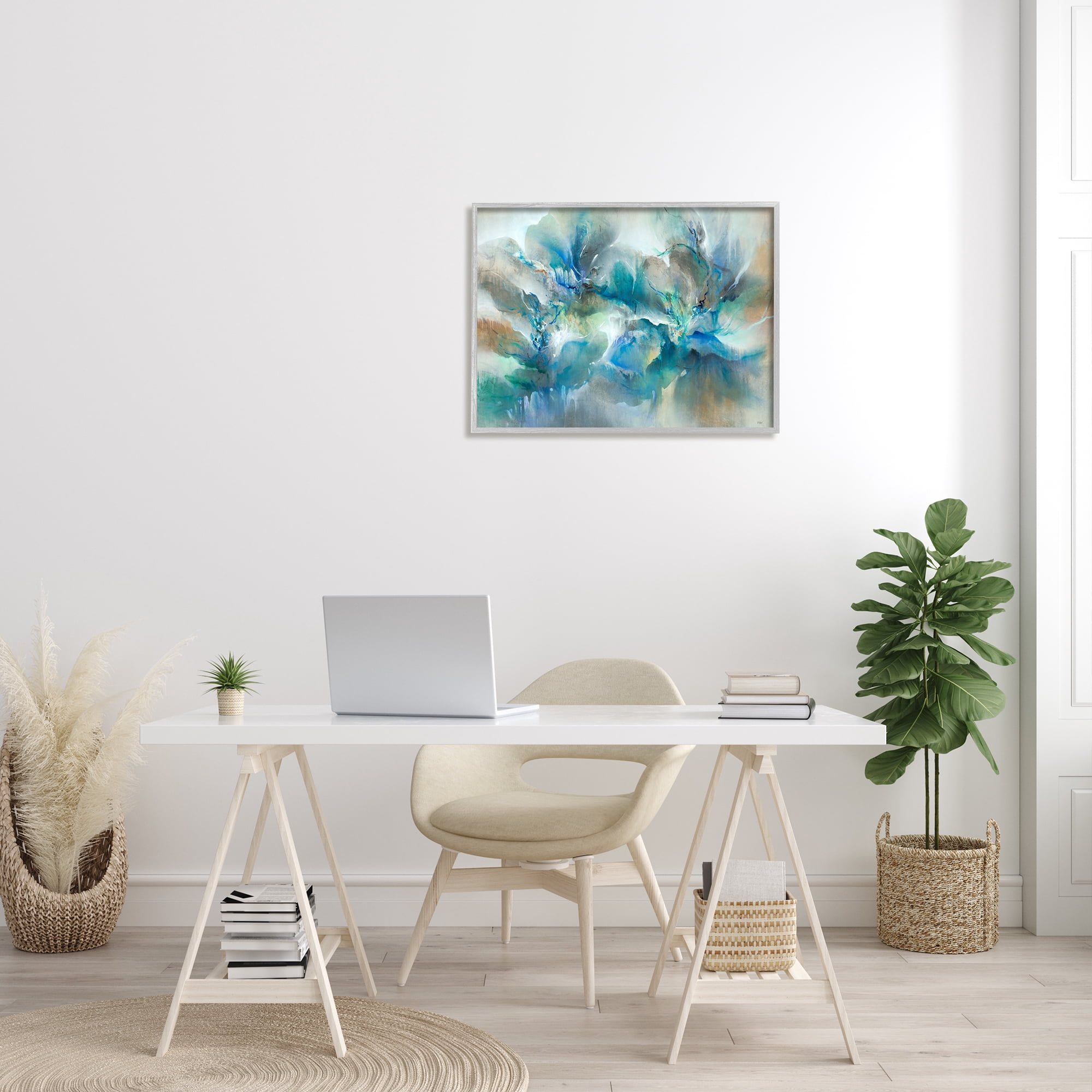 Stupell Industries Modern Blended Paint Abstraction Floral Petal Shapes Blue, 30 x 24, Design by K. Nari