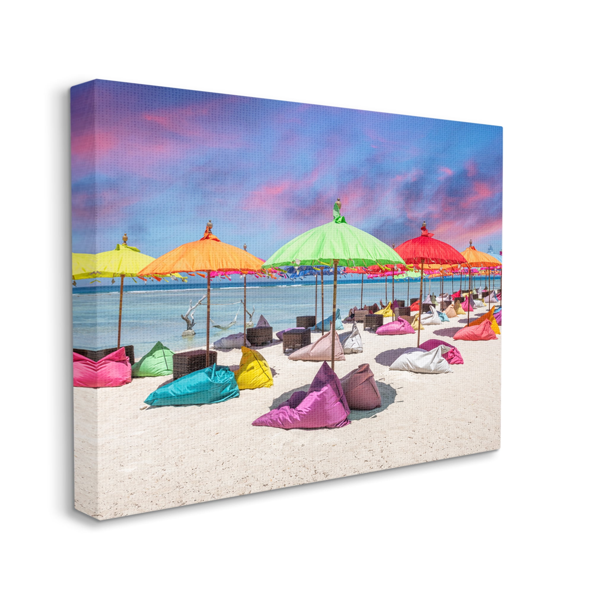 Stupell Industries Beach Umbrellas on Shore Landscape Photography Gallery Wrapped Canvas Art Print Wall Art, 40 x 30