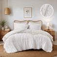 thumbnail image 5 of Regency Heights Twin/Twin-XL Soft Washed Comforter Set, Ruched Striped Dorm Bedding Sets, 2-Piece White French Country Comforter Bed Set with Bow Ties and Sham for All Season, 5 of 14