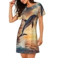 thumbnail image 2 of Yiaed Sailing Dancing Dolphin Print Women's Loose-Fit Short Sleeve Nightgown, Soft and Comfortable Sleep Dress for Relaxation and Sleepwear, 2 of 6
