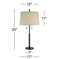 thumbnail image 5 of Possini Euro Design Rustic Farmhouse Table Lamp 33" Tall Dark Bronze Metal Off White Burlap Fabric Drum Shade for Bedroom Living Room House Bedside, 5 of 6
