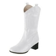 thumbnail image 1 of Bottes Mi-Mollet pour Femmes Mode Bout Rond Talon Bas Chaussures Western Décontractées pour Usage Quotidien, 1 of 5