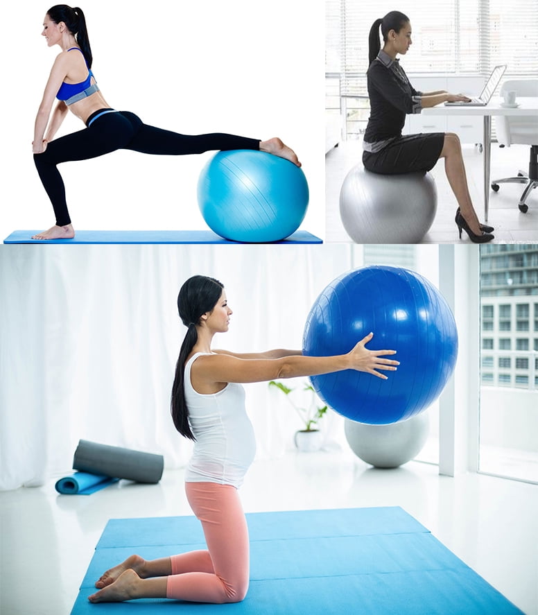 Supports 2200lbs Includes Workout Guide Access 55cm/65cm/75cm/85cm Balance Balls Professional Grade Exercise Equipment Anti Burst Tested with Hand Pump Light Silver, 75 cm Exercise Ball 