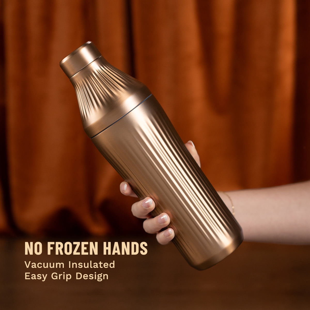 Elevated Craft Diamond Edition Hybrid Cocktail Shaker Set - Premium Vacuum Insulated Brushed Copper, 28 oz, Includes Built-In Strainer, Precise Measuring Top & XL Polishing Cloth - Martini Shaker