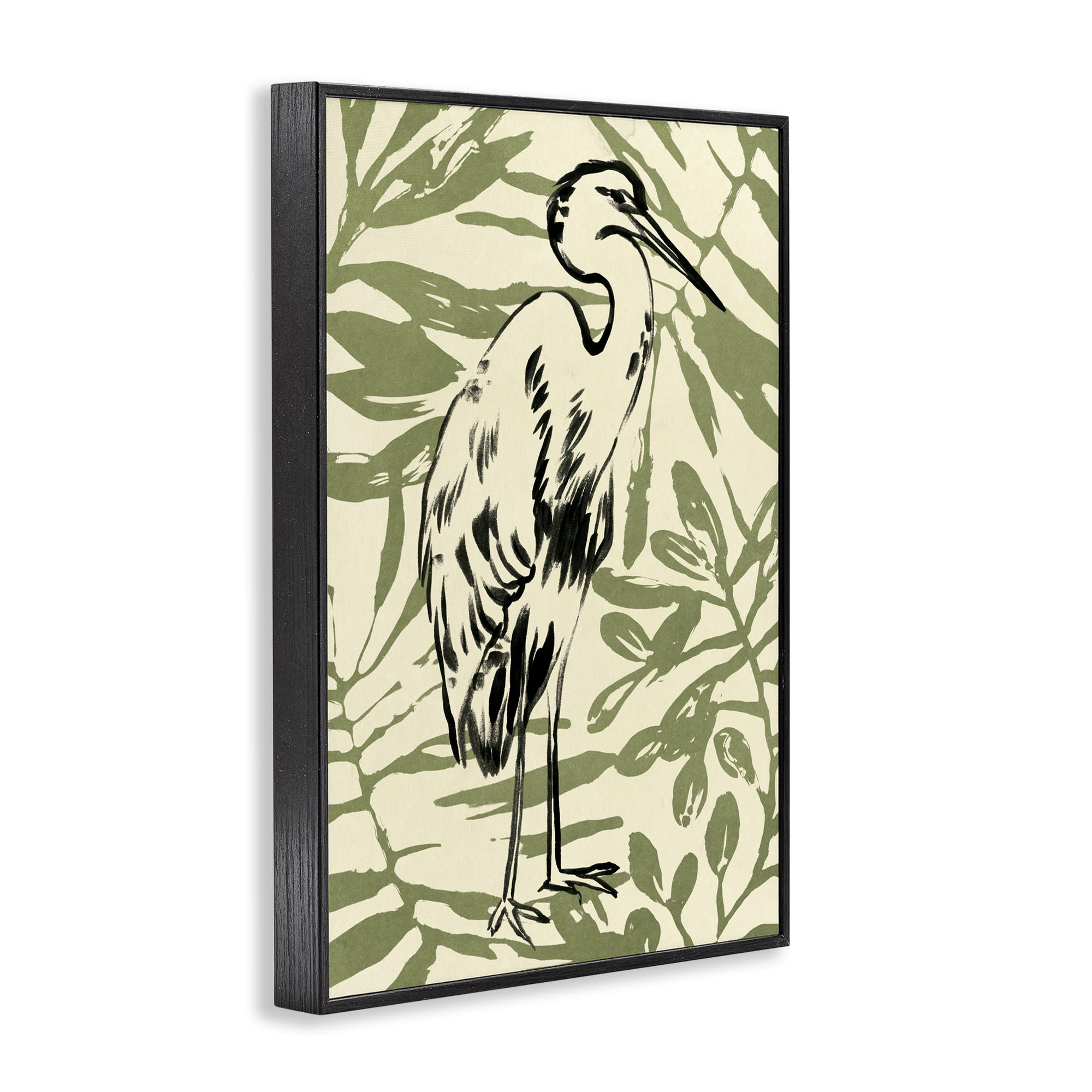 Stupell Industries Heron & Leaf Pattern Animals & Insects Painting Black Framed Art Print Wall Art, 12 x 18