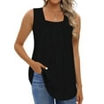 thumbnail image 3 of UVN Summer Tank Tops for Women Square Neck Sleeveless Tops Pleated Curved Hem Flowy Shirts Loose Fit Camis, 3 of 9