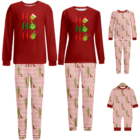 

Family Matching Christmas Pajamas Sleepwear Set The Grinch Red White Stripe Printed Sizes for Adult-Kids-Baby-Pet 2 Pieces Top and Pants Bodysuits Sleepwear Pajamas Set