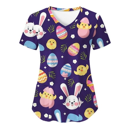 

Luiyenes Easter Shirts for Girls Scrub Top Casual Plus Size Tops with Pockets