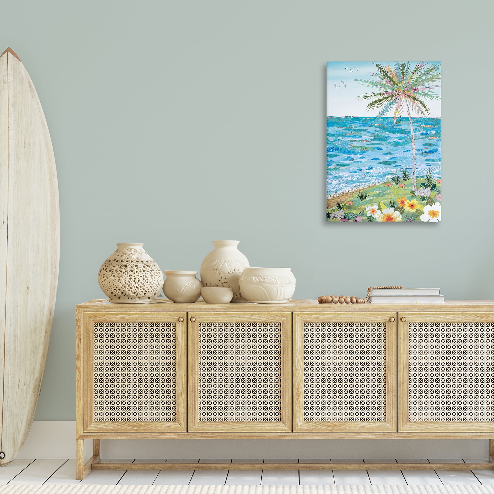 Stupell Industries Collaged Tropical Landscape Landscape Painting Gallery Wrapped Canvas Art Print Wall Art, 24 x 36