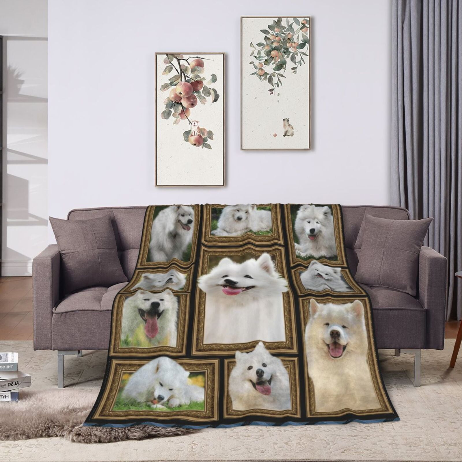 Wijzvio Samoyed Dog Throw Blanket Soft Fuzzy Fleece Blanket For Couch Bed Living Room Decoration 50"X40"