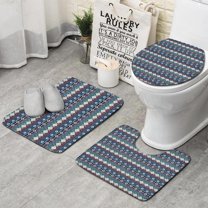 Boho Ethnic Geometric Pattern Bathroom Rugs Sets 3 Piece,Toilet Cover Set,Absorbent Non Slip Bathroom Mats Sets with U-Shaped Contour Rug Toilet Rug Set