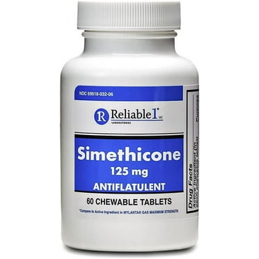 Reliable-1 Laboratories Simethicone 125mg Gas Relief Tablets Extra Strength Bloating Relief Gas Pills | Anti Flatulence, Rapid Gas Relief for Adults | Peppermint Flavor | 60 Chewable Tablets