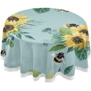 SKYSONIC Beautiful Sunflower Round Tablecloth 60In,Table Cover Water Resistant Spill Proof Large Table Cover for Indoor & Outdoor Family Gathering Dinner, Hotel, BBQ