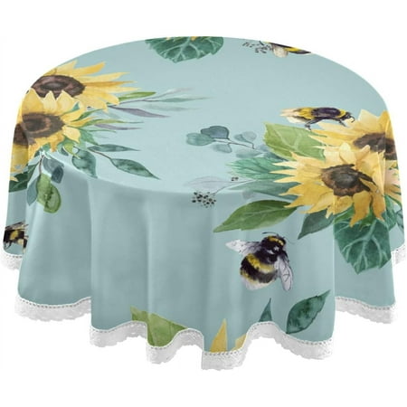 SKYSONIC Beautiful Sunflower Round Tablecloth 60In,Table Cover Water Resistant Spill Proof Large Table Cover for Indoor & Outdoor Family Gathering Dinner, Hotel, BBQ