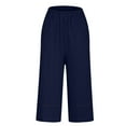 thumbnail image 7 of BLVB Womens Baggy Cotton Linen Wide Leg Pants Casual Comfy Elastic Waist Lounge Pants Lightweight Beach Trousers with Pockets, 7 of 7