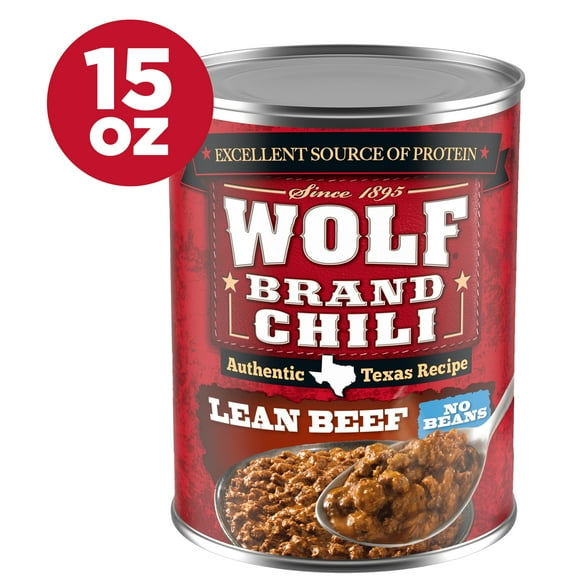 Wolf Brand Lean Beef Chili Without Beans, 33g Protein Per Serving, 15 oz. Can