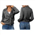thumbnail image 3 of Chaqueta Gruesa, Holgada e Irregular con Solapa y Cremallera Inclinada para Mujer, de Larga, Informal, con Cremallera Gris Oscuro M, 3 of 8
