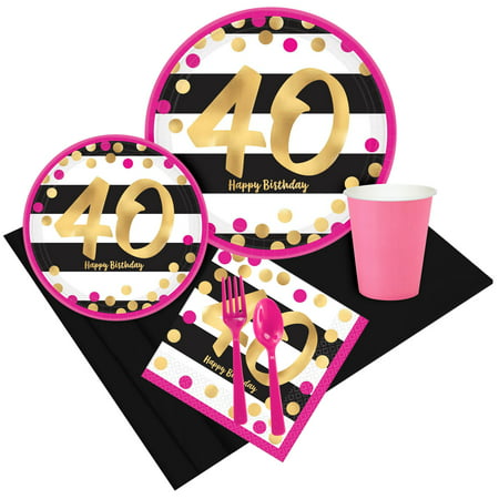 Pink & Gold 40th Birthday Party Pack for 8