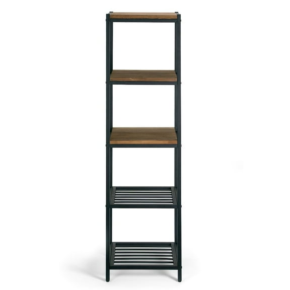 Ailis 57" Brown Pine Wood Metal Frame Etagere Bookcase Shelf Media Center