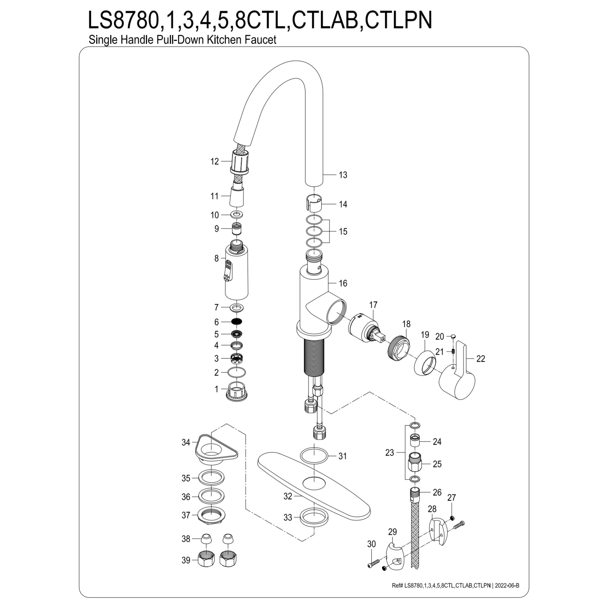 Gourmetier LS8783CTL Continental Single-Handle Pull-Down Kitchen Faucet, Brushed Brass